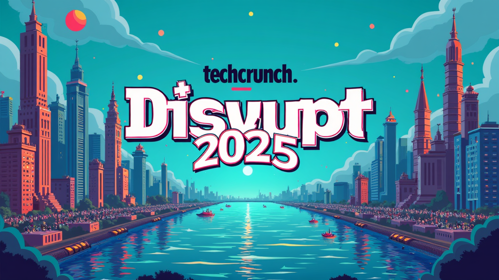 TechCrunch Disrupt 2025 event logo featuring vibrant city skyline and river scene, emphasizing innovation and entrepreneurship.