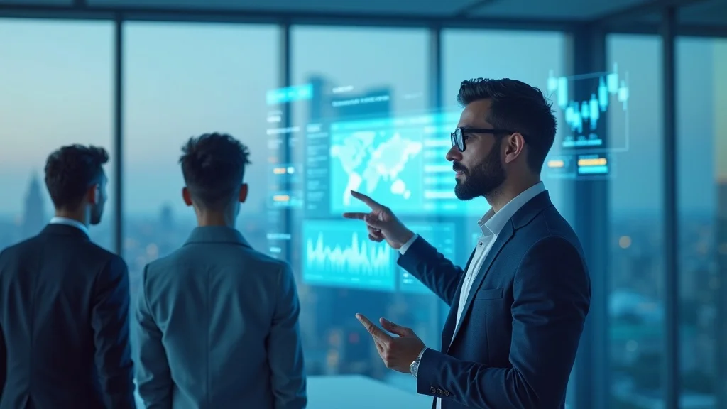 Startup founder using startup growth strategies, presenting a clear value proposition with digital dashboard in modern office