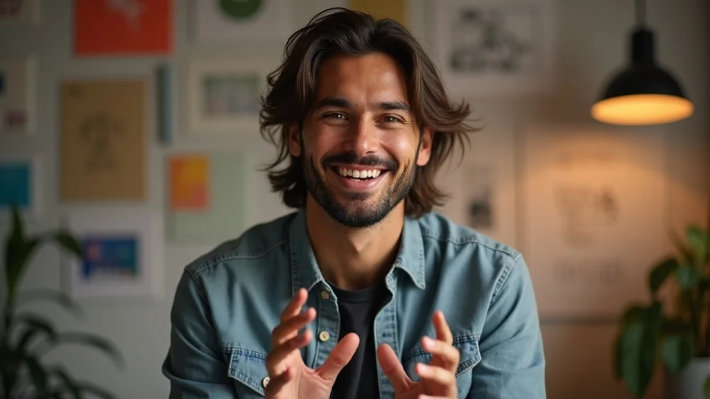 An inspiring founder in a branding studio, exemplifying startup branding tips by channeling passion into a unique and compelling brand voice