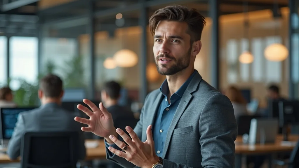 Startup founder engaging in expert interview for startup content marketing in modern office setting