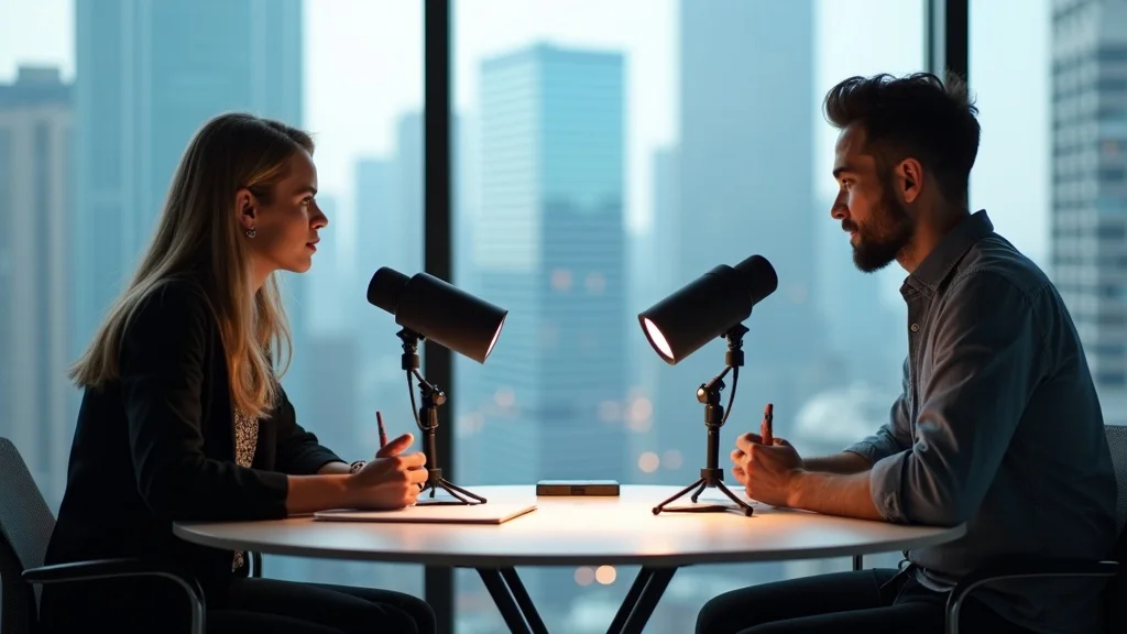 Expert interview between journalist and startup founder illustrating unique, high-value startup content marketing asset