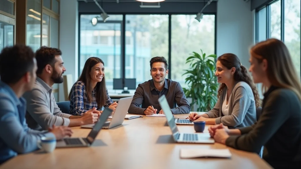 startup fundraising tips - diverse founders and investors in confident discussion in modern coworking space