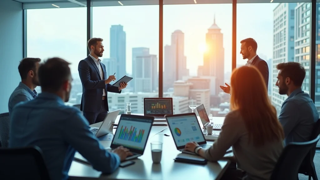 Professional Orange County fintech founders discussing startup fintech compliance Orange County in a glass-walled meeting room with city view, laptops, and compliance documents visible