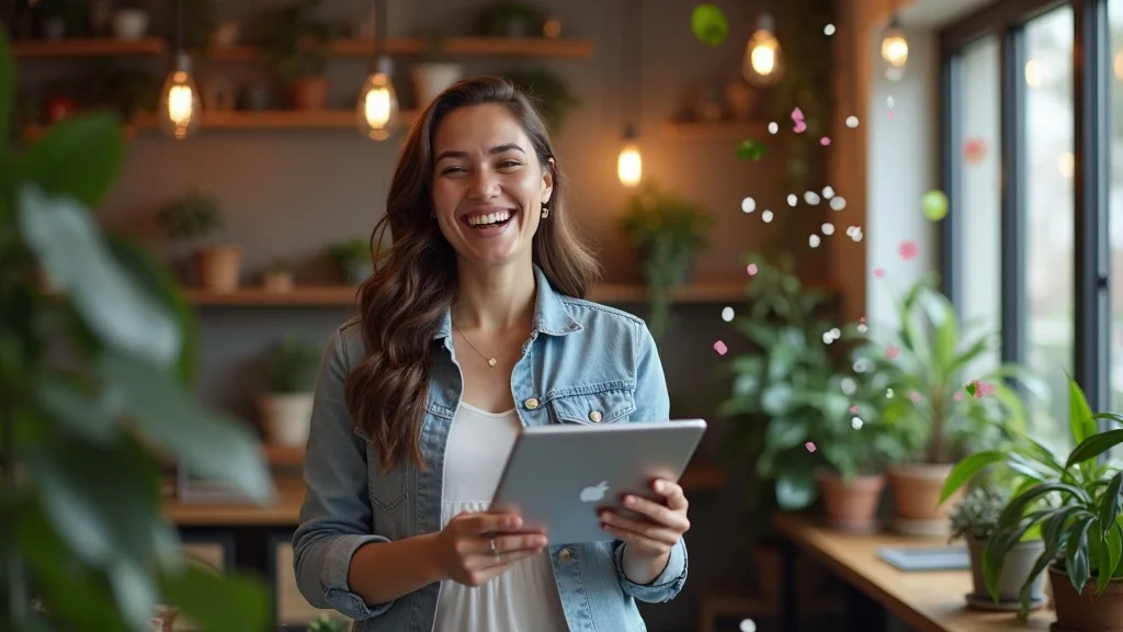 Startup founder celebrating product market fit success with key metrics displayed