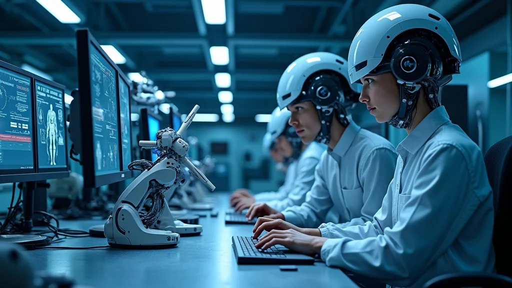 Anduril Orange County defense tech lab, engineers analyzing defense drone and robotic arm, high-tech workspace