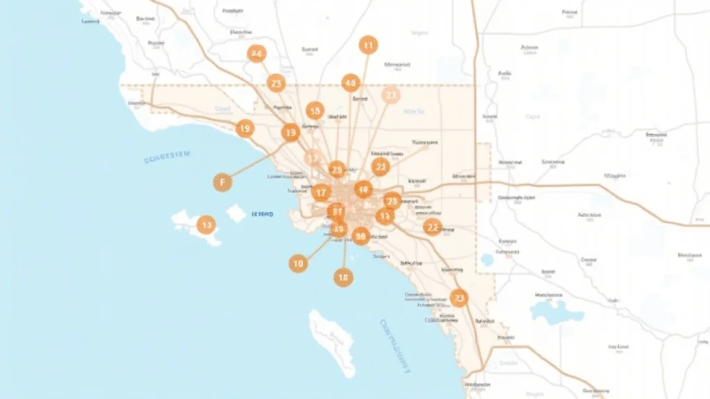 Map of the Orange County startup funding landscape, highlighting key locations and numbers associated with tech startups and investors in the region.
