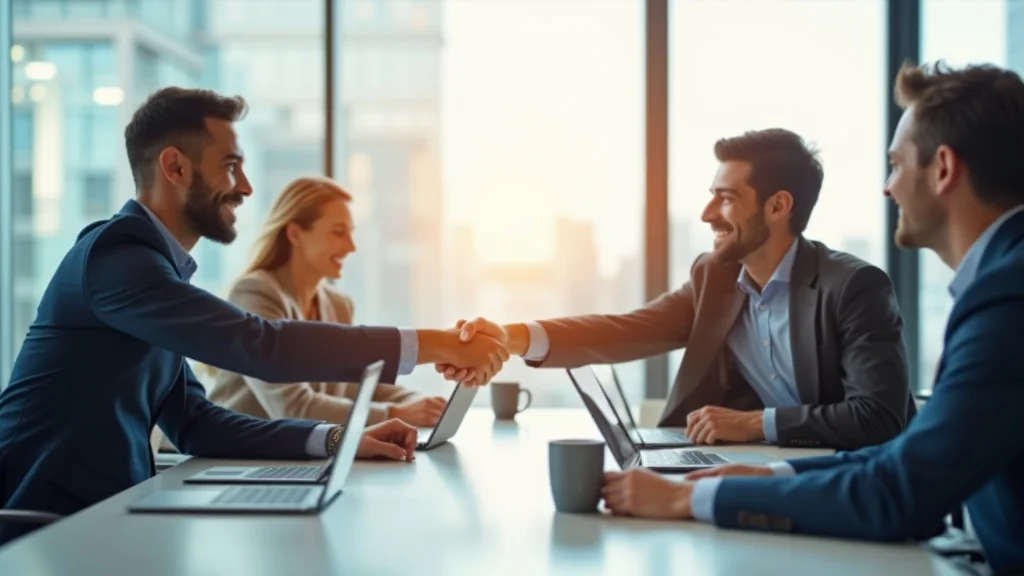 Startup founder and enterprise executive seal partnership—winning corporate partnerships for orange county tech startups