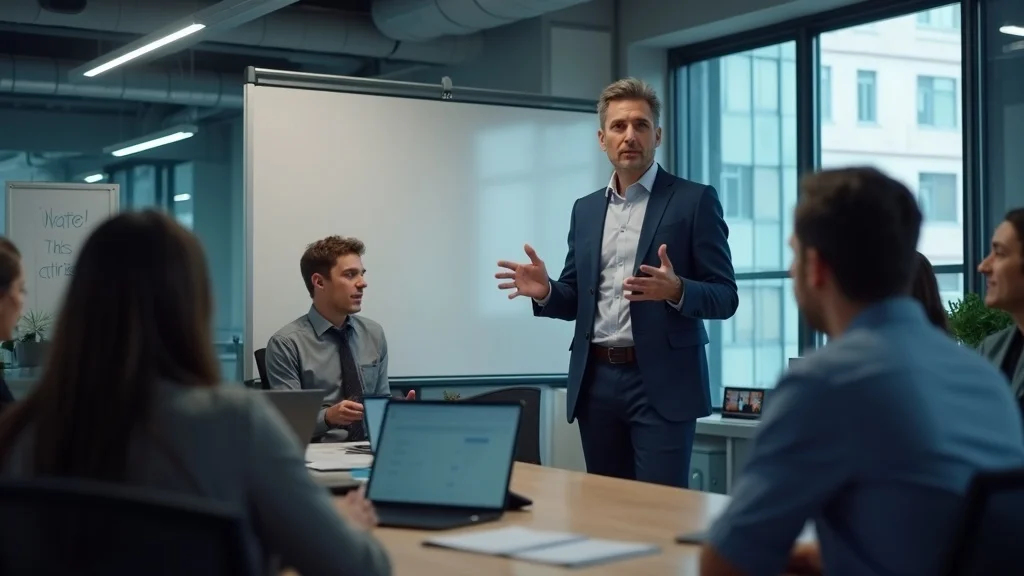 Dynamic founder CEO inspiring startup team—internal alignment through founder interviews, collaborative workspace, tech devices, whiteboards.