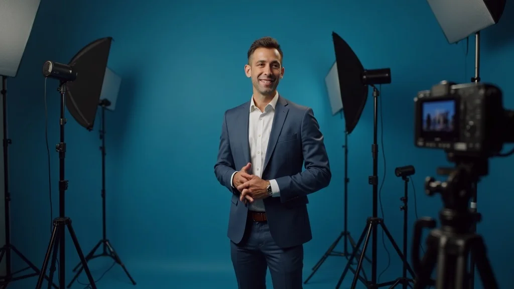 Confident startup founder concluding interview—scaling enabled by Spotlight on Startups expert session, production setup in modern office.