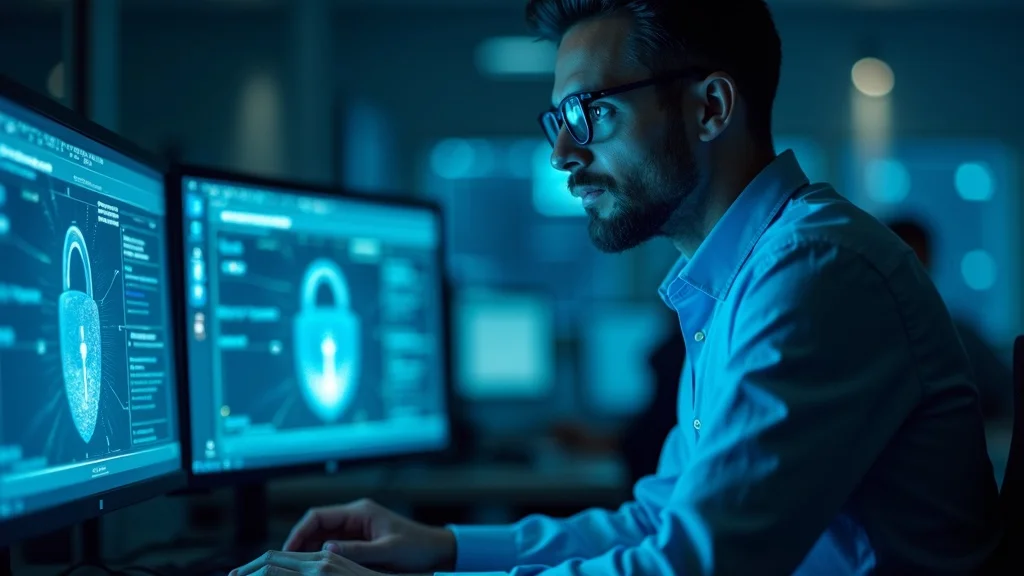 Orange County IT professional configuring zero-trust security architecture in a high-tech workspace, representing startup fintech compliance Orange County data security measures