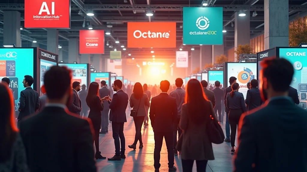 Crowd of professionals at an Orange County tech event, with banners for AI Innovation Hub and Octane, highlighting networking and collaboration in AI adoption.