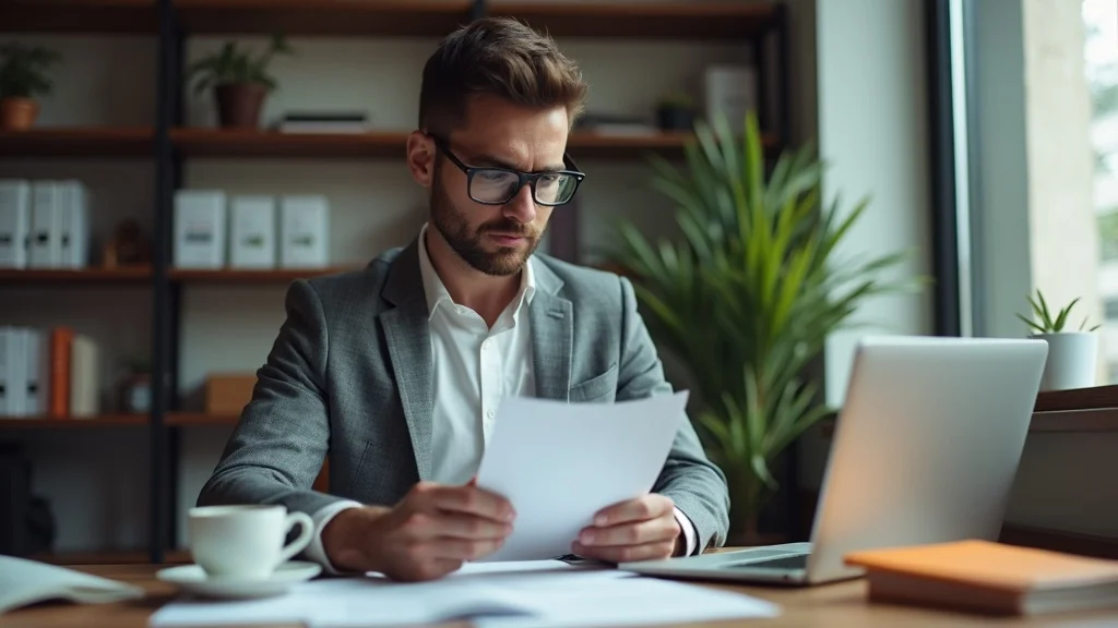 Focused tech founder reviewing legal documents and compliance materials in a modern Irvine coworking space — irvine ca tech startup growth guide, photorealistic, high-resolution detail