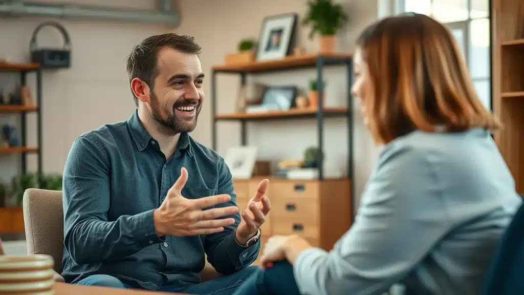 B2B founder engaging in authentic conversation, building trust through founder-led storytelling B2B