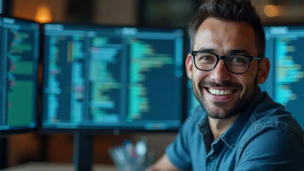 Professional website wireframe showing concise answer block and structured data tags being added — answer engine optimization for AI search, creative tech studio.