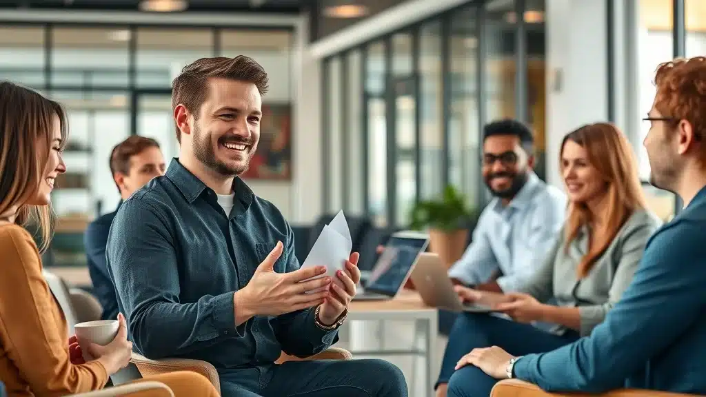 Confident founder leading storytelling as key to B2B buyer discovery and evaluation