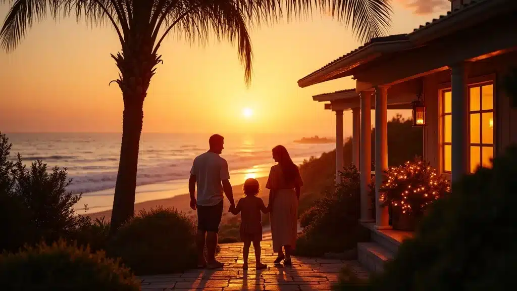 Laguna Beach Merry Christmas sunset, welcoming family and neighbors