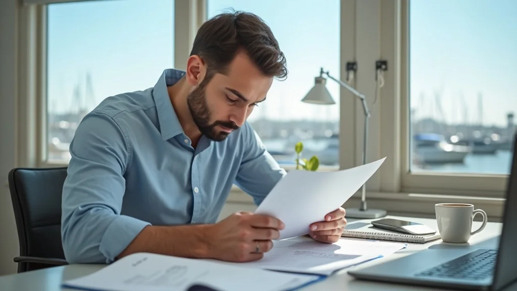 Determined startup founder reviewing legal and financial paperwork in Newport Beach - county tech startup, orange county, intellectual property