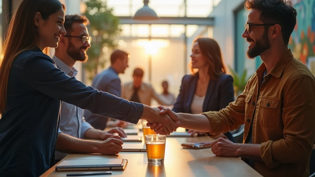 Supportive community event with Orange County startup founders collaborating and sharing ideas, showing the strength of the OC startup ecosystem and community service initiatives