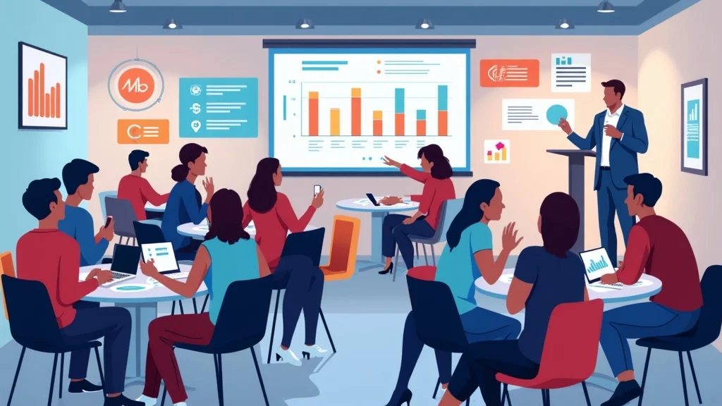 Business presentation in a modern conference room with diverse entrepreneurs engaging, viewing charts and data on a screen, discussing funding opportunities in Orange County.