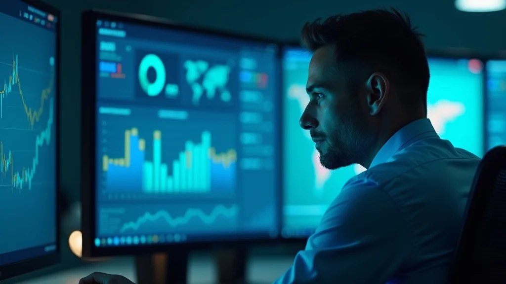 Professional churn data visualization for SaaS churn rate, business leader focused on analytics dashboard in modern office, supporting customer retention strategies