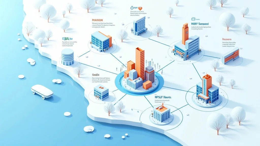 Map of Orange County healthtech ecosystem in 2026, showcasing key resources like OC Startup Council, UCI Beall Applied Innovation, and CHOC Research Institute, with buildings and connections representing collaboration opportunities for startups.