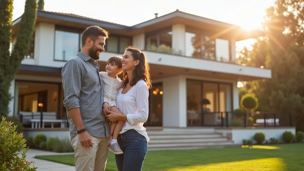 Prosperous Orange County family outside modern home, best Irvine CPA for building family wealth