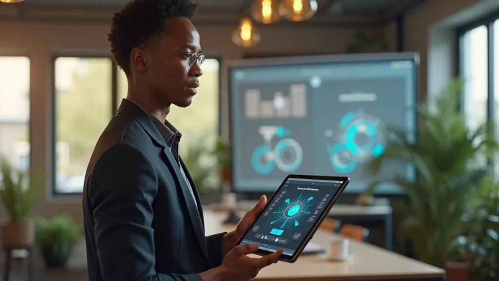 Confident startup founder practicing pitch with AI feedback showing AI startup readiness