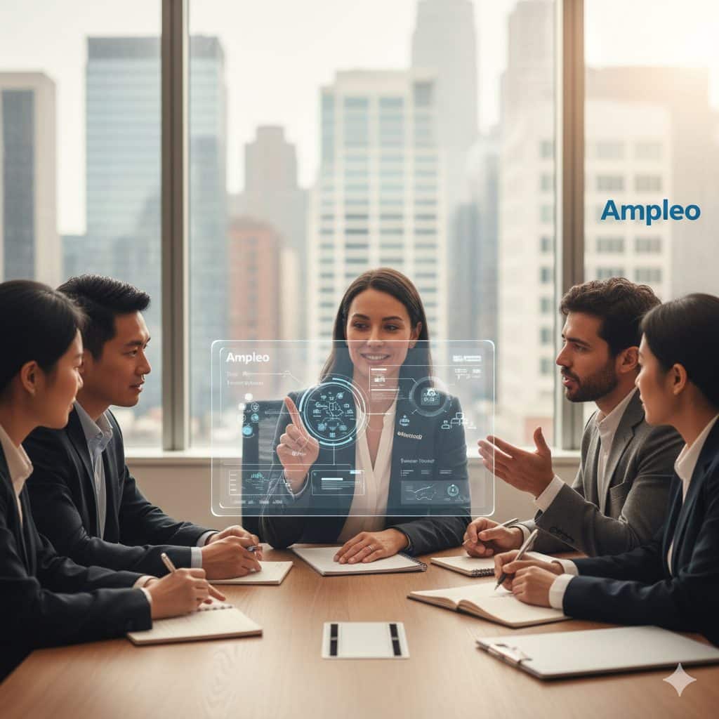 Diverse business team discussing HR strategies with embedded HR consultant, benefiting from right-sized HR solutions