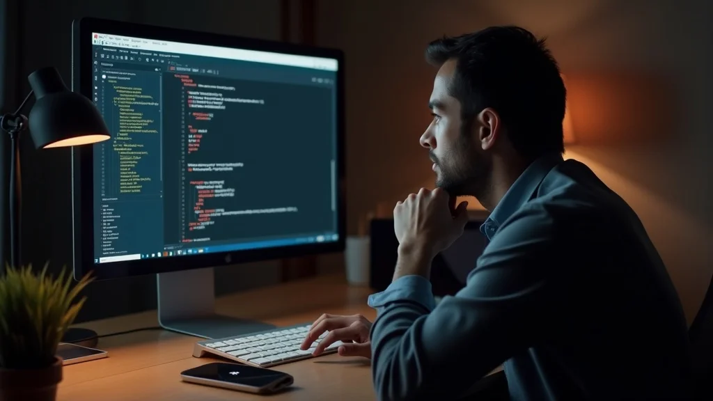 Focused IT professional configuring email deliverability and security settings for Orange County startup on a desktop computer in a modern home office