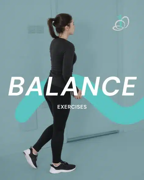 Professional therapist guiding an older adult through balance exercises in a clean outpatient therapy room