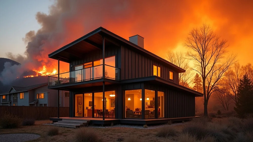 Modern steel frame home standing firm against wildfire backdrop demonstrating steel frame home resilience and fire resistance