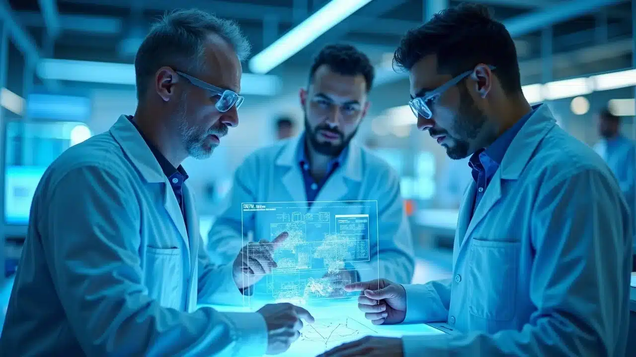 Additive manufacturing expert insights showing futuristic aerospace and electronics innovation by skilled engineers in a high-tech lab