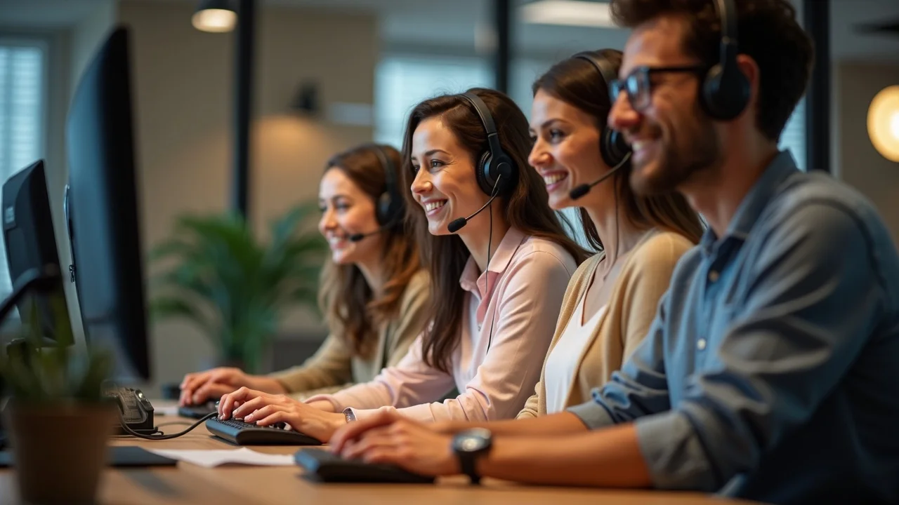 future of business texting reinforced by friendly customer support team assisting clients via phone and chat