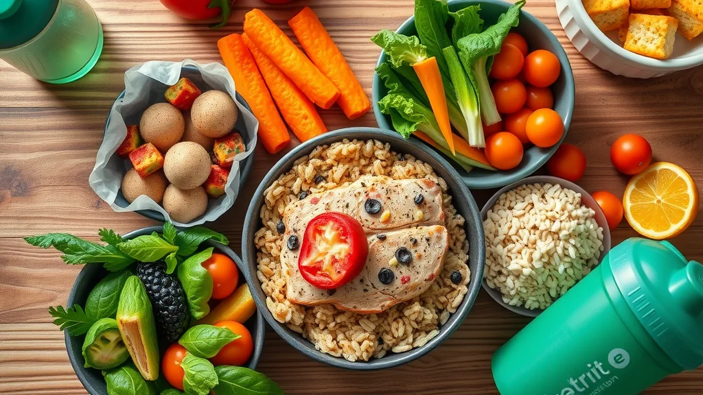 Overhead view of colorful healthy meal prep supporting personalized nutrition strategy for athletic recovery and performance