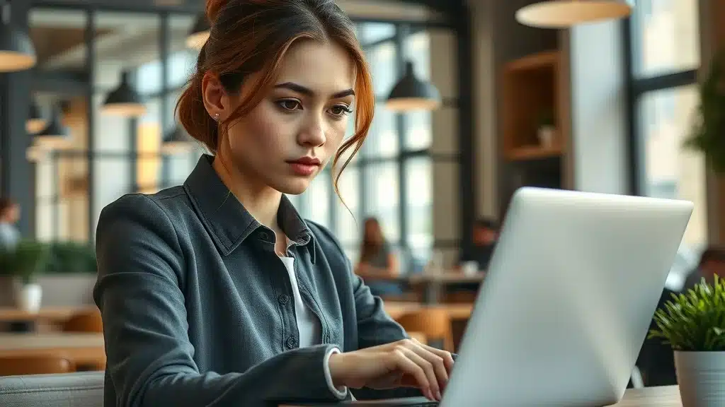 Professional woman analyzing digital marketing data to enhance digital authority in the AI era