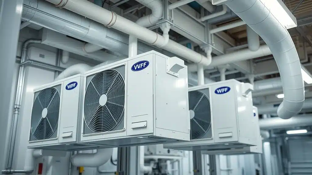 Advanced VRF commercial HVAC system with compact modules highlighting commercial HVAC energy trends