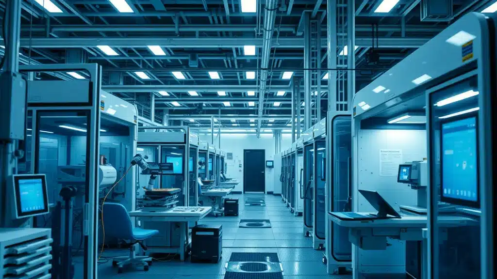 Additive manufacturing expert insights showing futuristic aerospace manufacturing facility using advanced digital processes