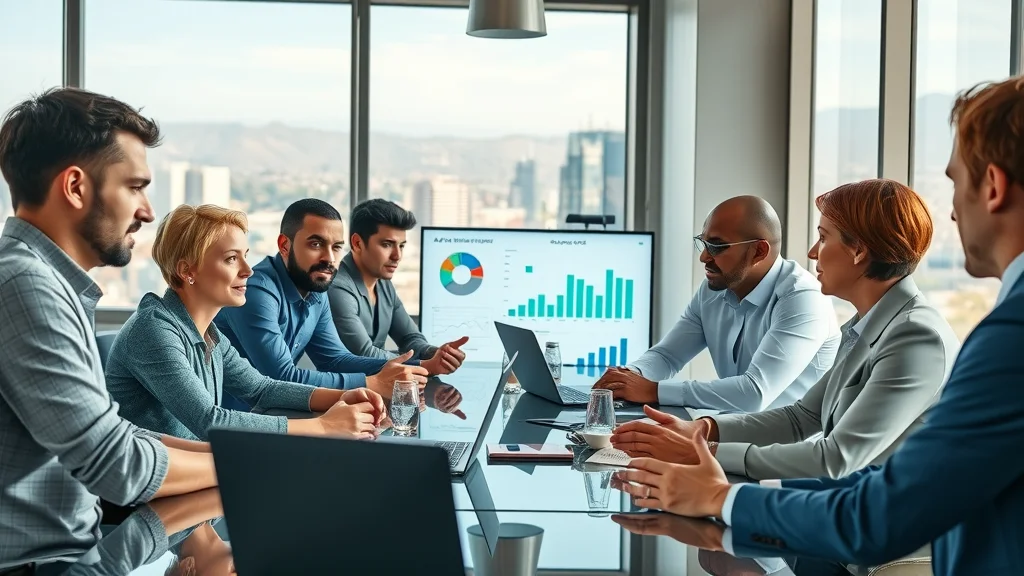 Orange County business team collaborating around laptops and digital AI data screens in a modern workspace, illustrating getting cited by ChatGPT
