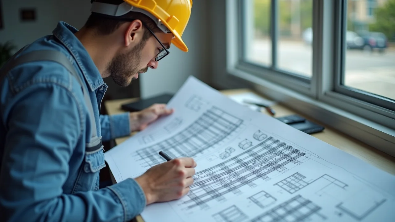 Engineer reviewing precise steel framing blueprints for a steel frame home project in Southern California