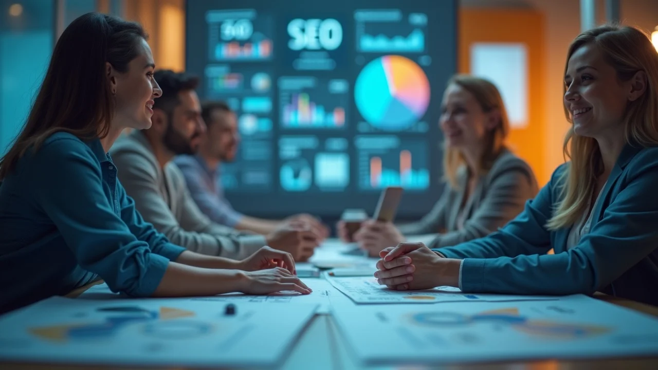 Inspired marketing team brainstorming local seo and ai citations for local businesses strategies in Orange County office