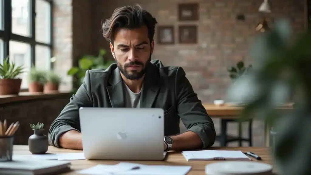 Determined startup founder developing a thoughtful media outreach strategy