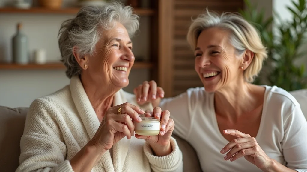 A senior couple using topical CBD cream together to alleviate muscle and joint discomfort in a cozy living room