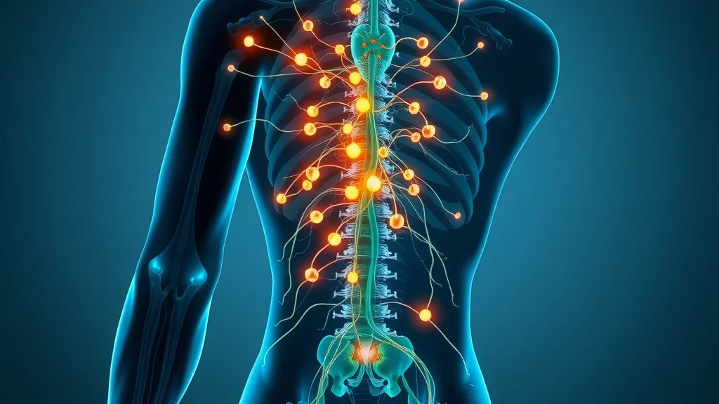 Detailed scientific illustration of endocannabinoid system highlighting pathways related to CBD physical recovery