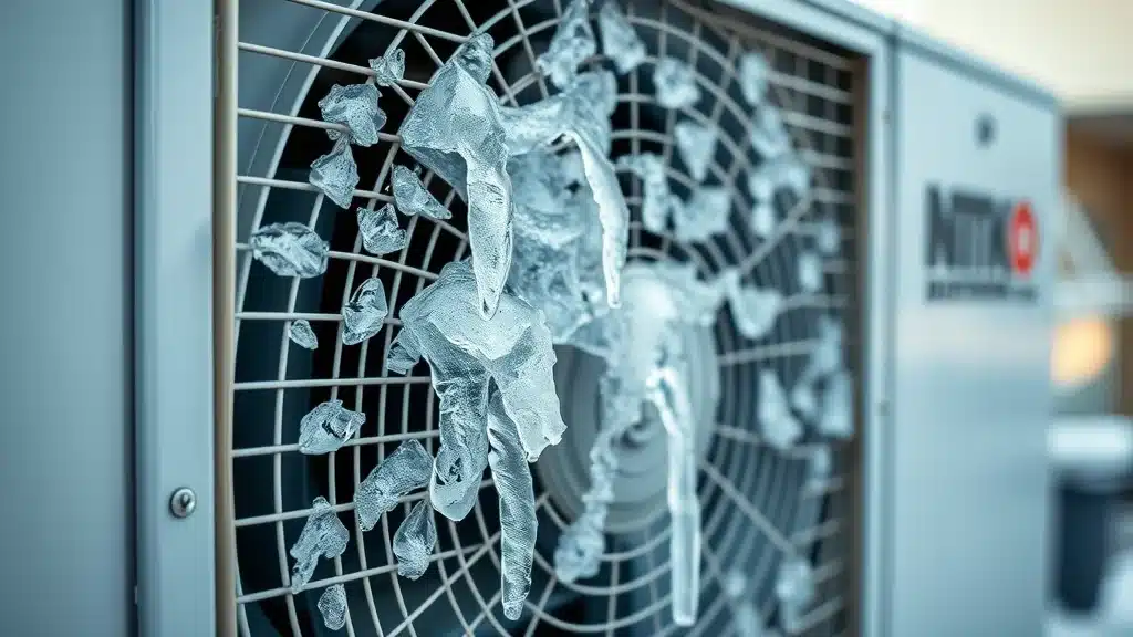 hvac failures virginia summer: ice buildup on evaporator coil of HVAC unit signaling risk of coil leaks and costly repairs