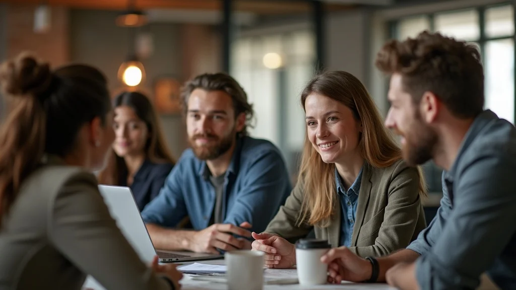 Inspiring fintech startup founder sharing a mission-driven story with an attentive and diverse co-working team, exemplifying ideal candidates for Spotlight On Startups